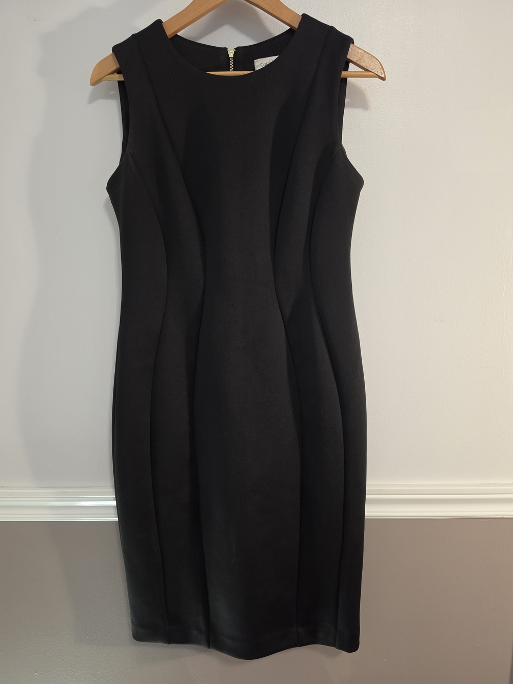 Calvin Klein Sculpted Black Dress • Size 10 • Gold Zipper • Excellent Used